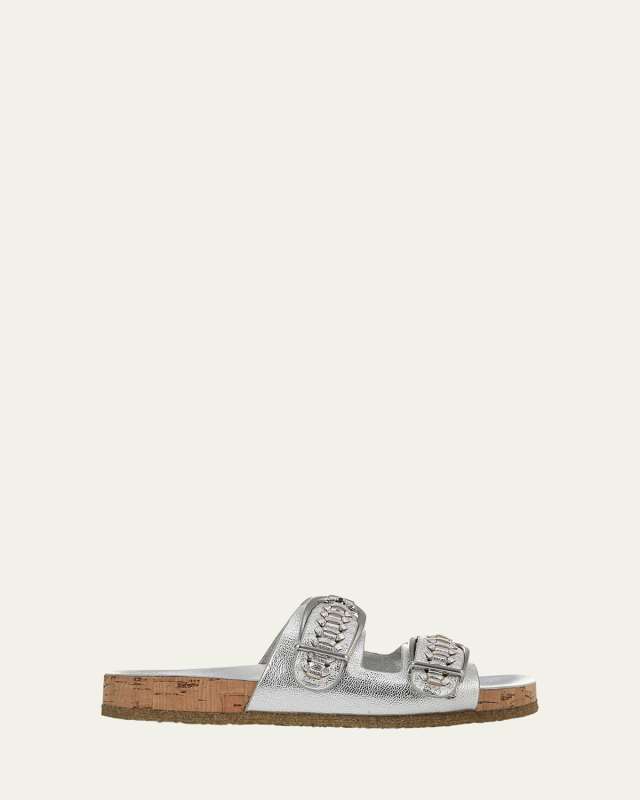 Paige Metallic Dual-Buckle Slide Sandals